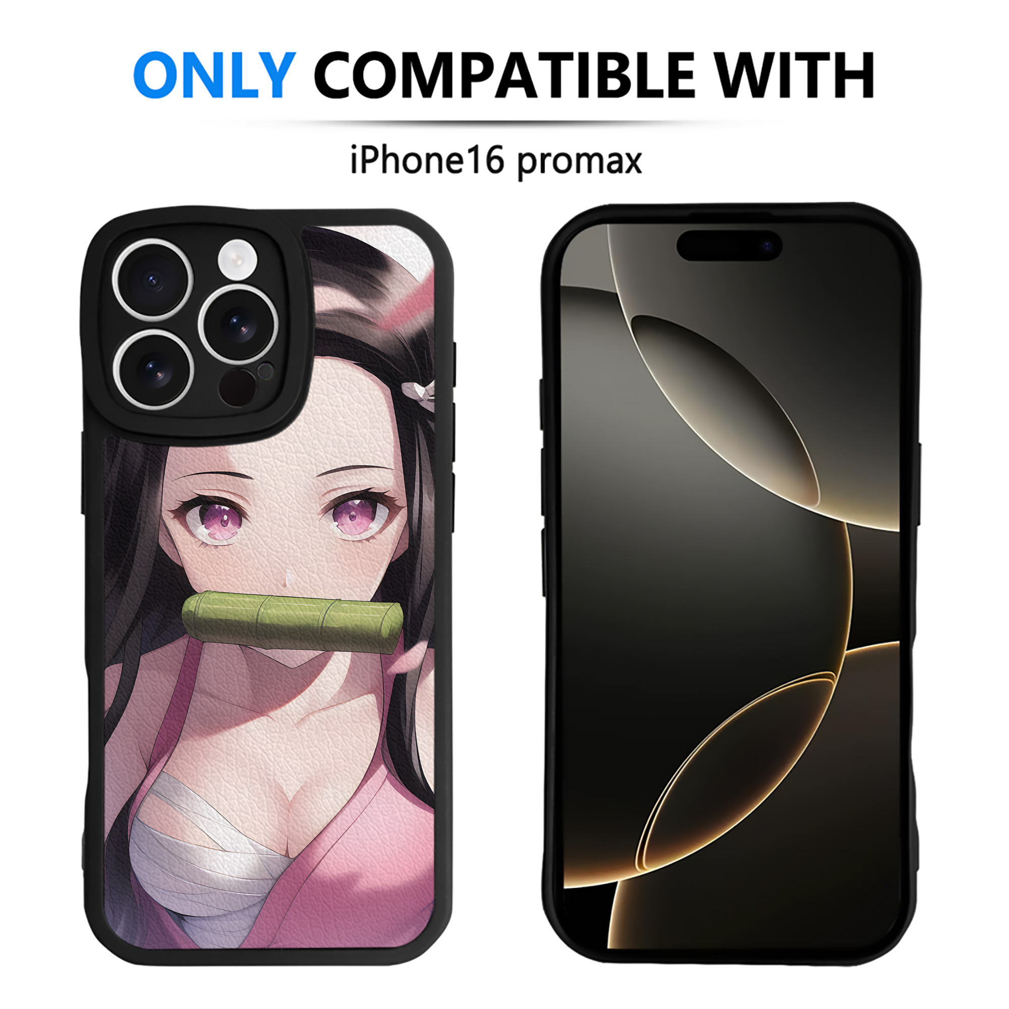 （画像用） 鬼滅の刃（きめつのやいば）竈門 禰󠄀豆子／かまど ねずこ Kamado Nezuko 【iPhone 16シリーズ対応】シリコンスマホケース（レザー調） 材質：シリコン